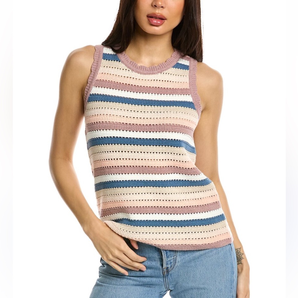 Design 365 crochet knit tank top size XS neutral colors striped sweater NWT